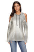 Sexy Black White Striped Cold Shoulder Long Sleeve Top